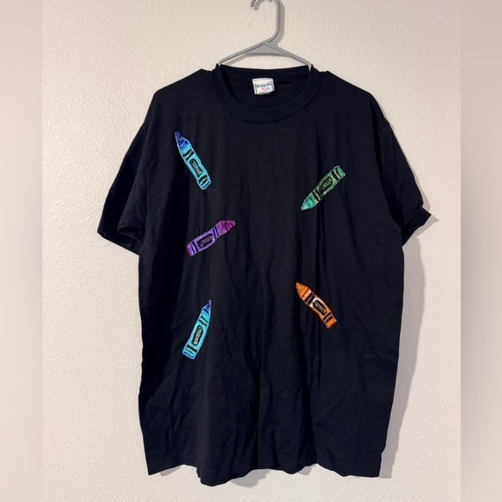 Rare Vintage Crayola Kids Black Sequin Crayon T-Shirt Size Large